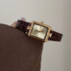 Vintage Style Gold Rectangle Face Black/Brown Leather Watch