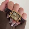 Vintage Style Gold Rectangle Face Black/Brown Leather Watch