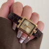 Vintage Style Gold Rectangle Face Black/Brown Leather Watch