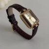 Vintage Style Gold Rectangle Face Black/Brown Leather Watch