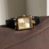 Vintage Style Gold Rectangle Face Black/Brown Leather Watch