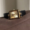Vintage Style Gold Rectangle Face Black/Brown Leather Watch