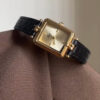 Vintage Style Gold Rectangle Face Black/Brown Leather Watch