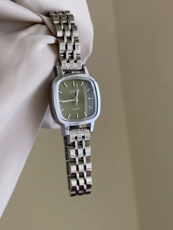 Vintage Style Green Square Face Silver Bracelet Watch