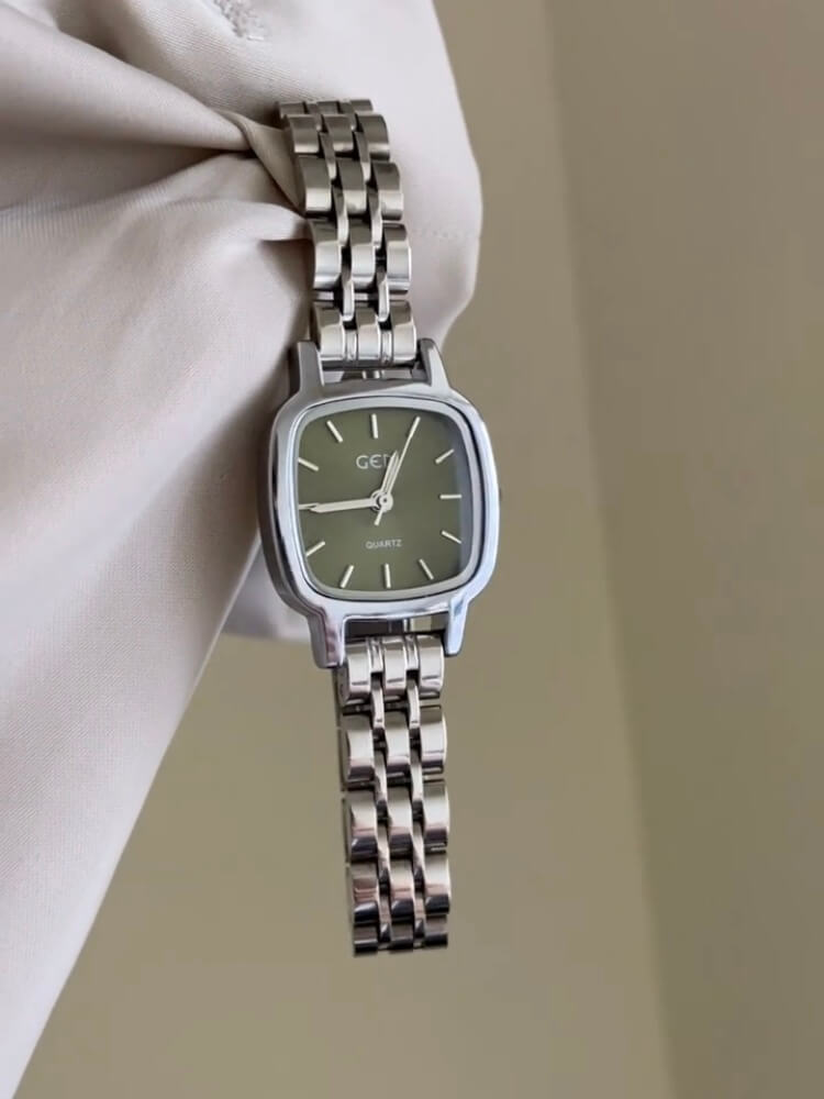 Vintage Style Green Square Face Silver Bracelet Watch