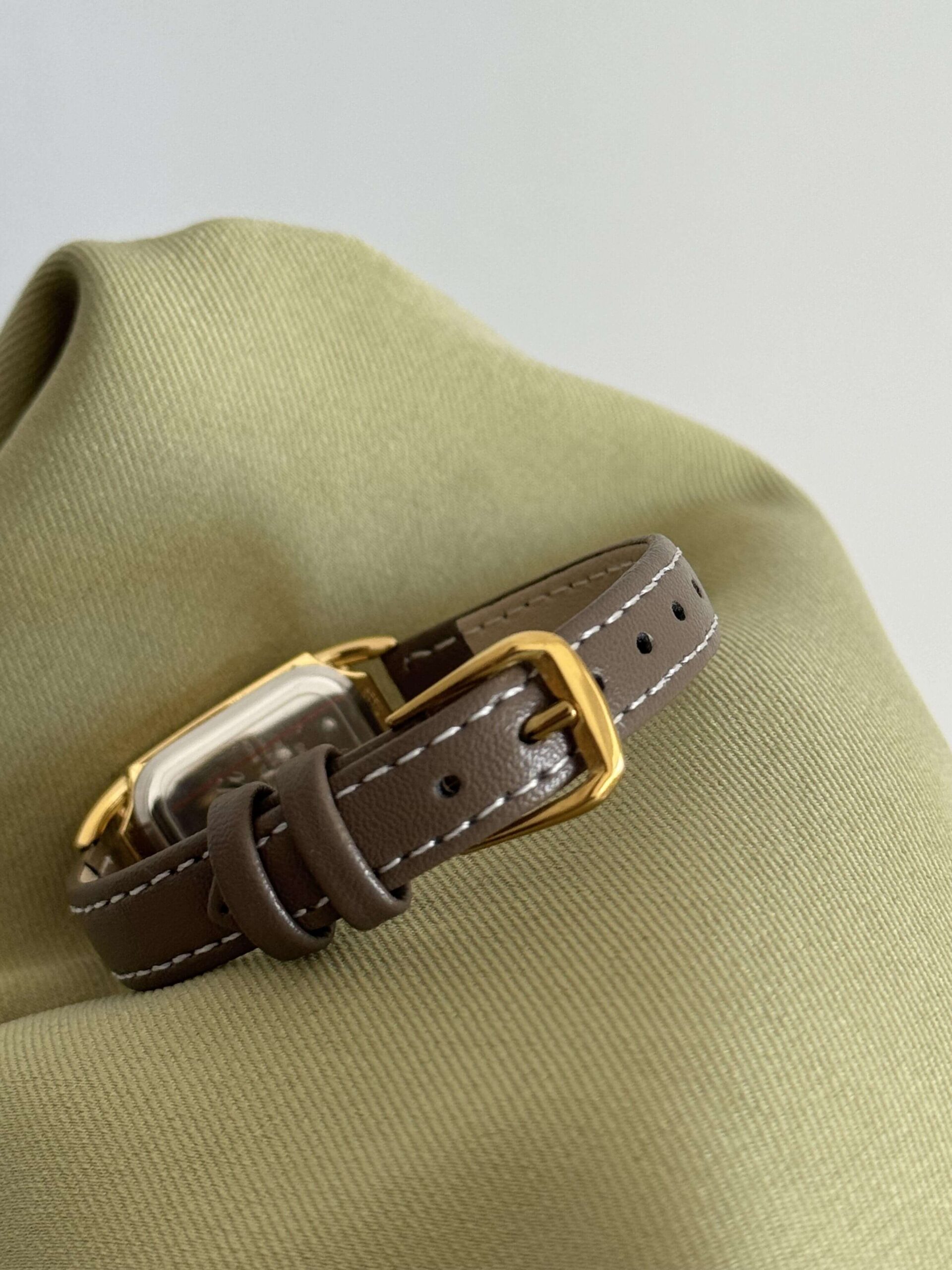 Minimalist Gold Rectangle Orange/Grey Genuine Leather Watch