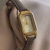 Minimalist Gold Rectangle Orange/Grey Genuine Leather Watch