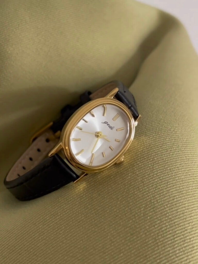 Vintage Oval Gold/Silver Face Black/Brown Leather Watch