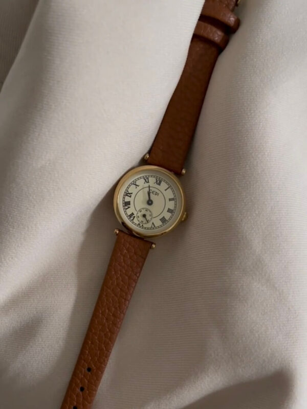 Gold Round Face Black/Grey/Orange Leather Watch