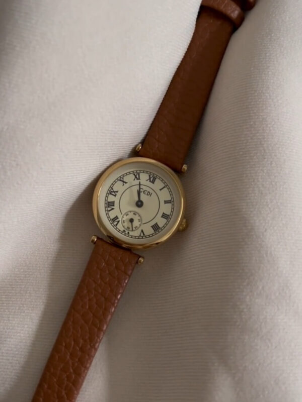 Gold Round Face Black/Grey/Orange Leather Watch