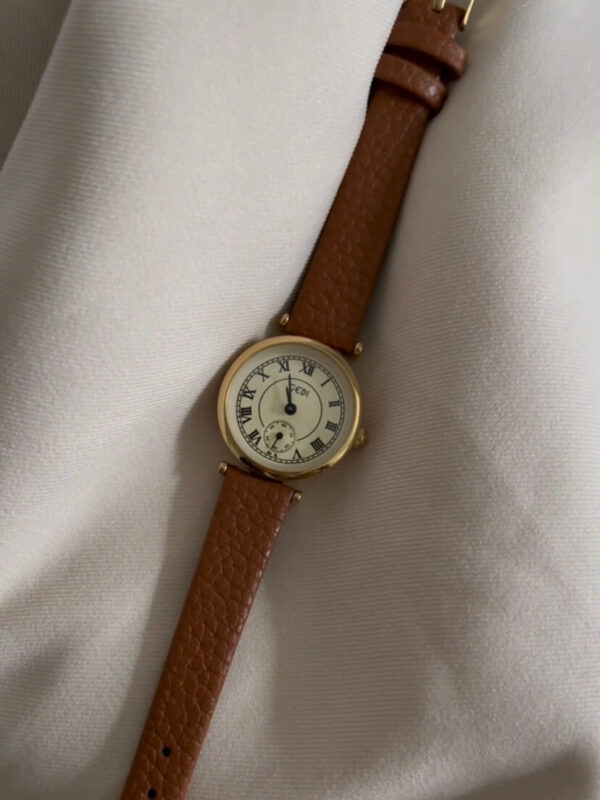 Gold Round Face Black/Grey/Orange Leather Watch