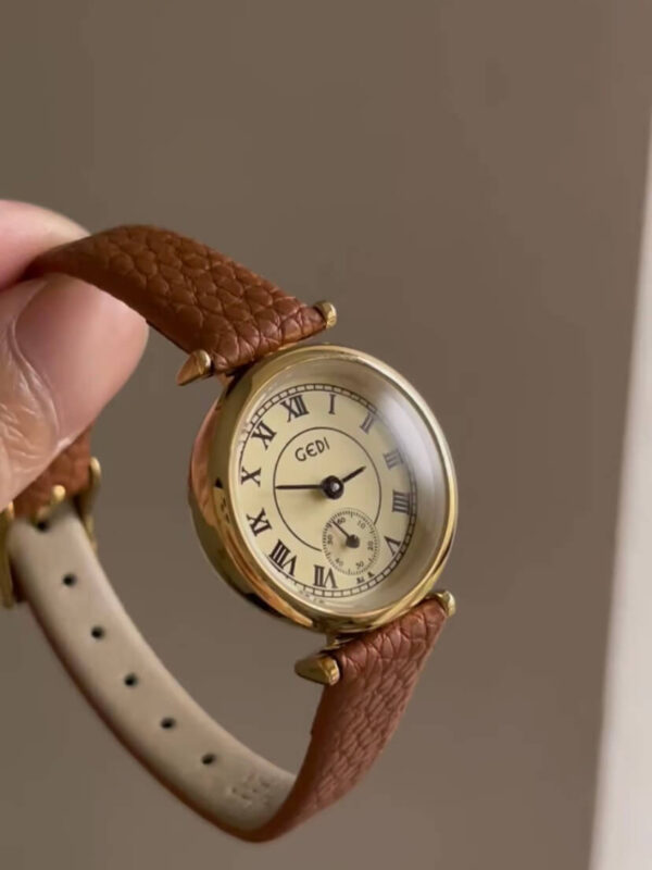 Gold Round Face Black/Grey/Orange Leather Watch