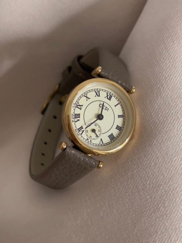 Gold Round Face Black/Grey/Orange Leather Watch