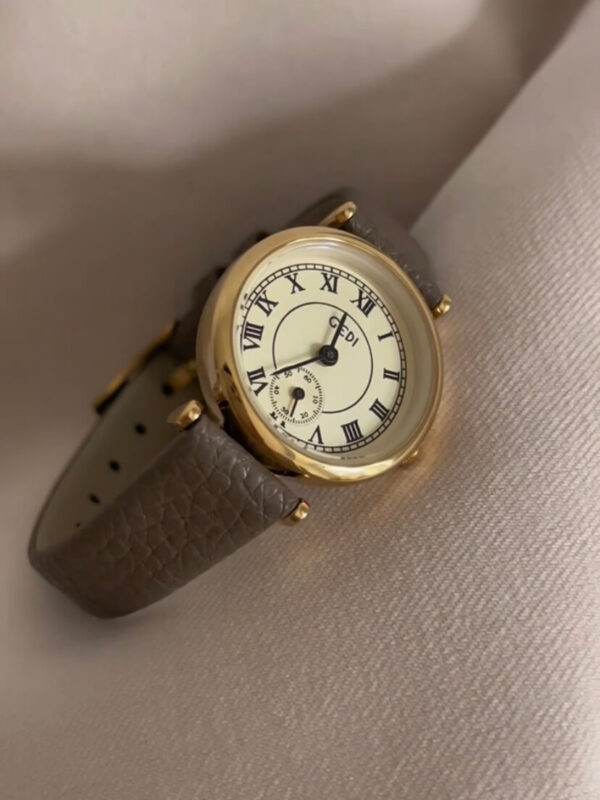 Gold Round Face Black/Grey/Orange Leather Watch