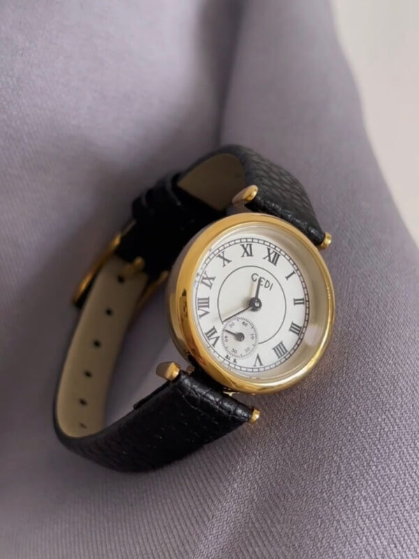 Gold Round Face Black/Grey/Orange Leather Watch