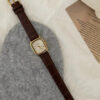Vintage Style Gold Square Face Black/Brown Leather Watch