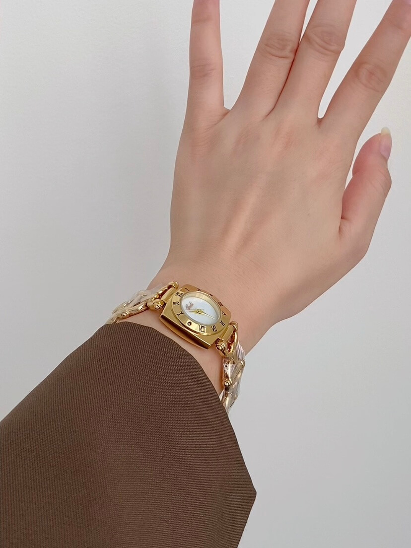 Chic Black/White Square Face Gold Bracelet Watch