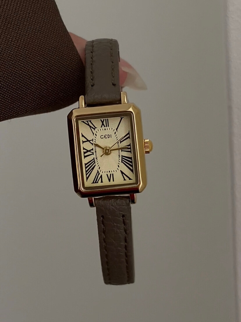 Rectangle Roman Numeral Dial Pink/Brown Leather Watch