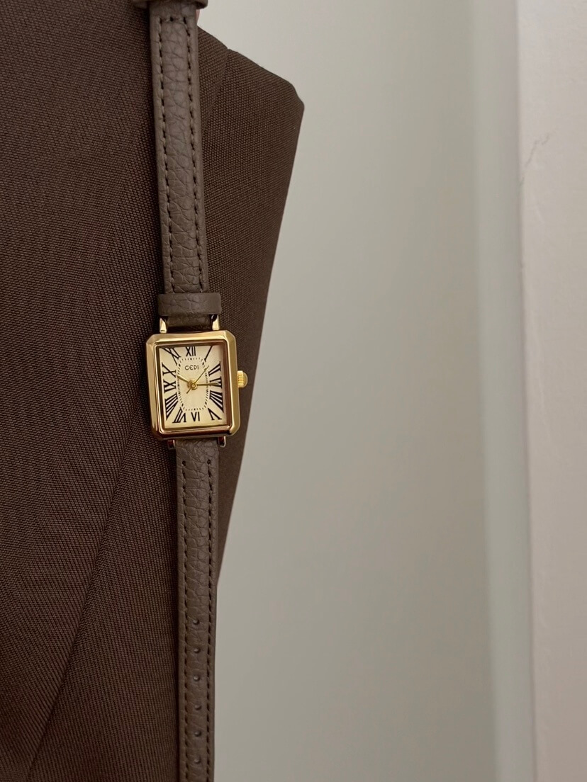 Rectangle Roman Numeral Dial Pink/Brown Leather Watch