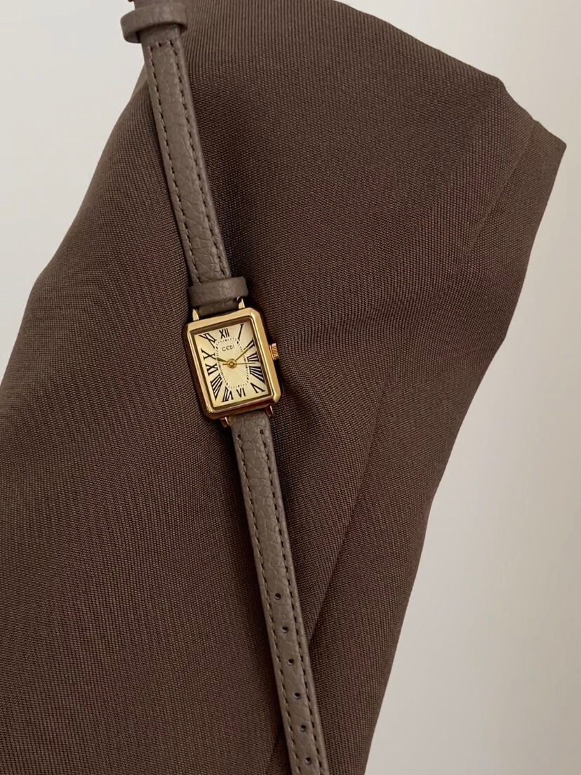 Rectangle Roman Numeral Dial Pink/Brown Leather Watch