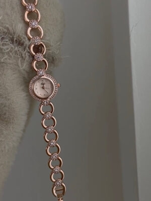 Dainty Rose Gold Round Face Watch for Women