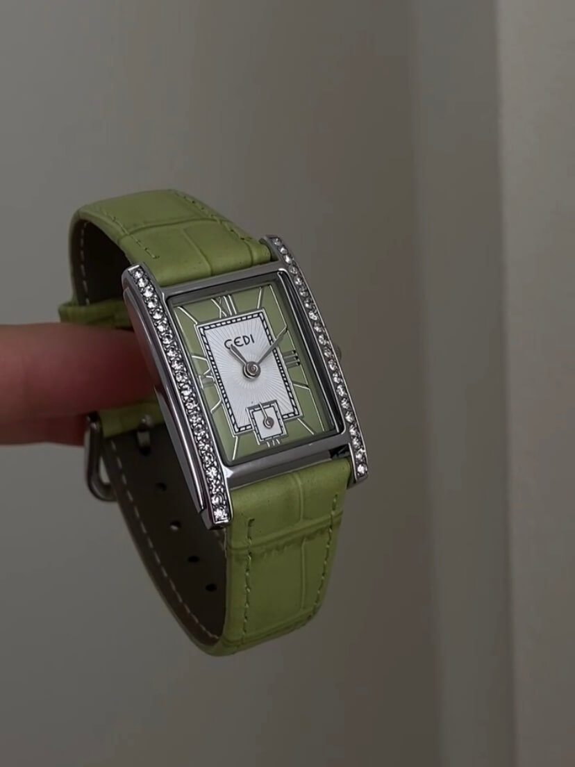 Classic Blue/Green Rectangle Genuine Leather Ladies Watch