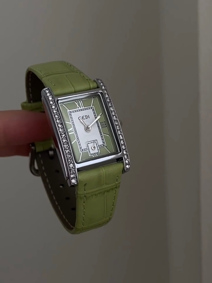 Classic Blue/Green Rectangle Genuine Leather Ladies Watch