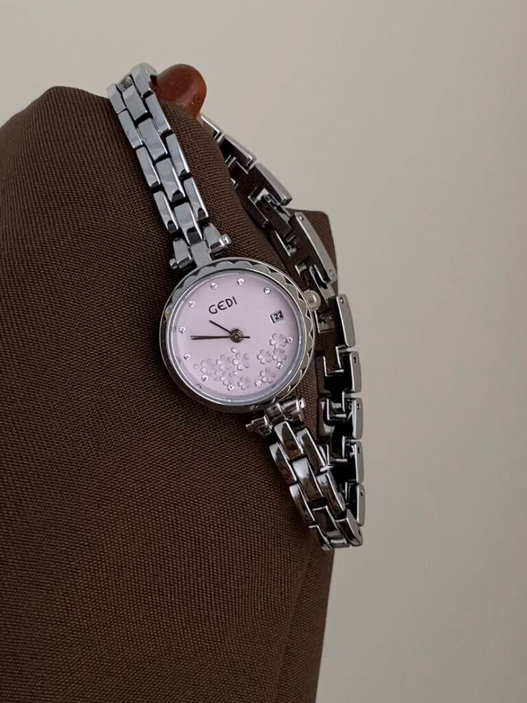 Dainty Flowers Silver Round Face Watch for Women