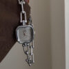 Chic Grey/White Square Face Silver Bracelet Watch