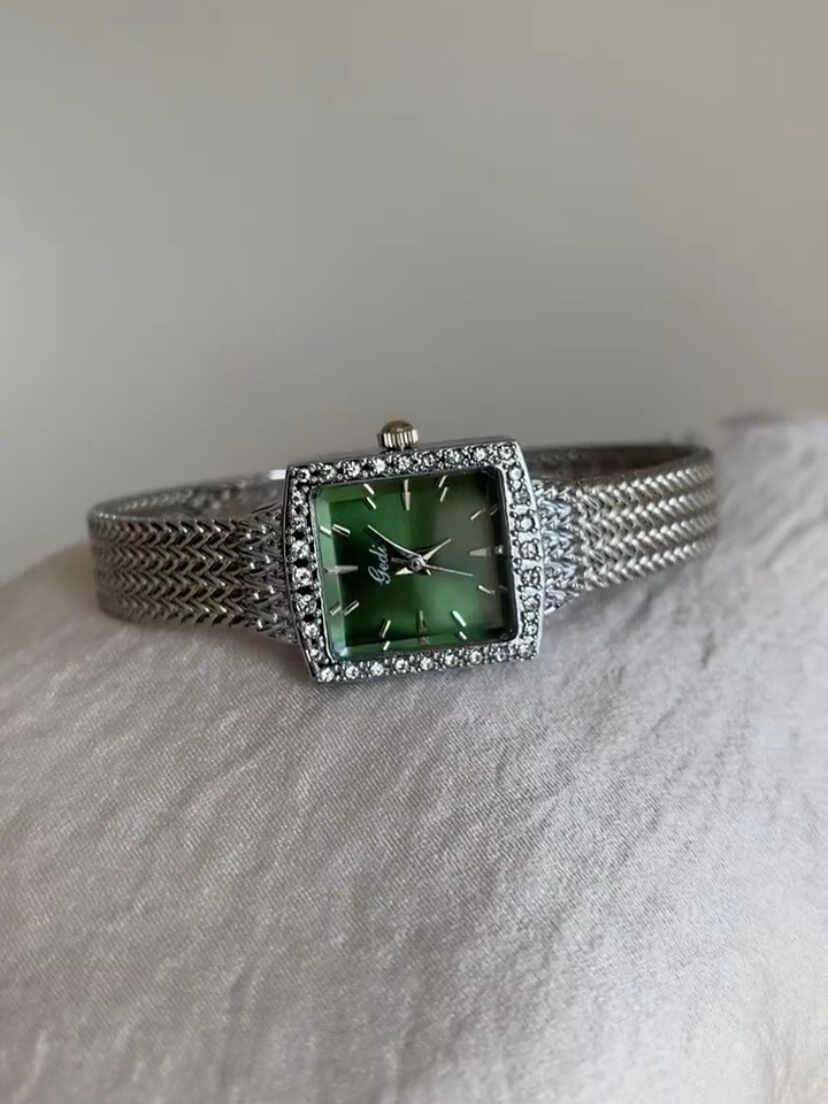 Vintage Style Emerald Green Square Face Bracelet Watch