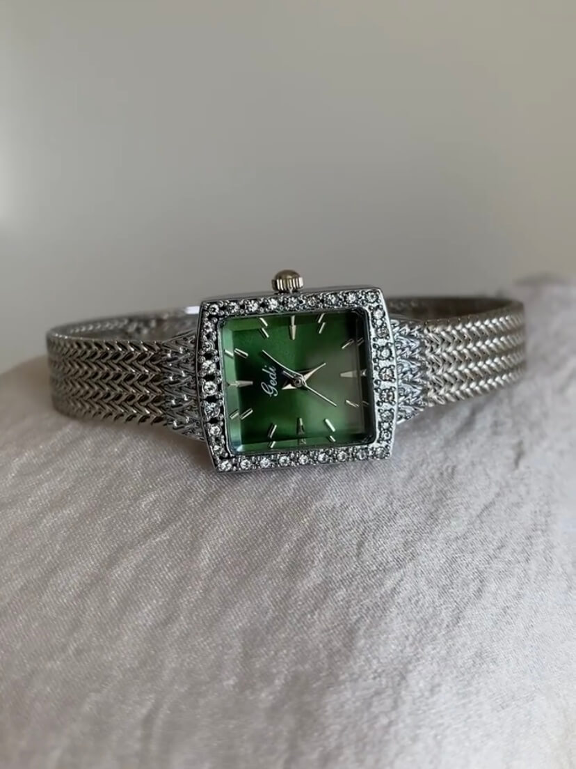 Vintage Style Emerald Green Square Face Bracelet Watch