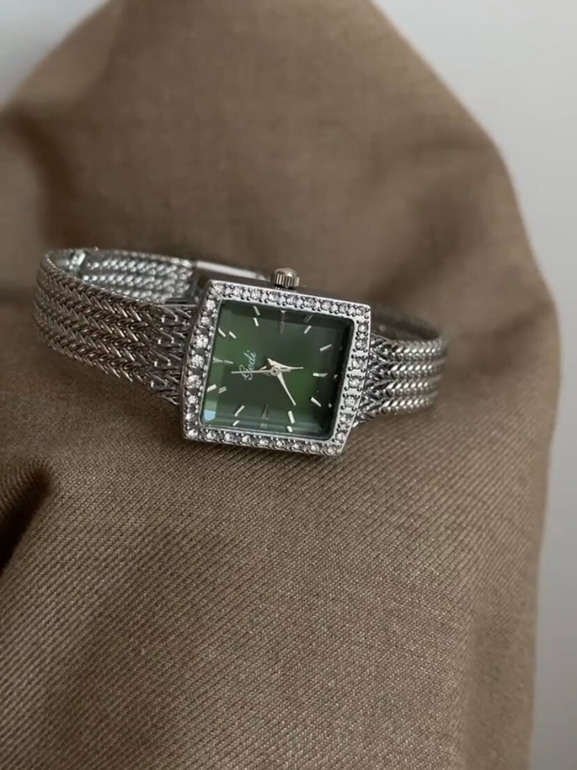 Vintage Style Emerald Green Square Face Bracelet Watch