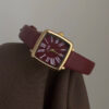 Vintage Style Square Face Red Leather Women‘s Watch