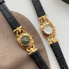Vintage Green/White Square Face Brown/Black Leather Watch