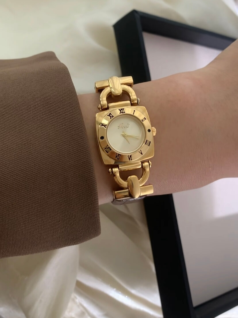 Vintage Green/White Square Face Brown/Black Leather Watch