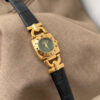 Vintage Green/White Square Face Brown/Black Leather Watch