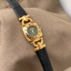 Vintage Green/White Square Face Brown/Black Leather Watch