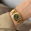 Vintage Green/White Square Face Brown/Black Leather Watch