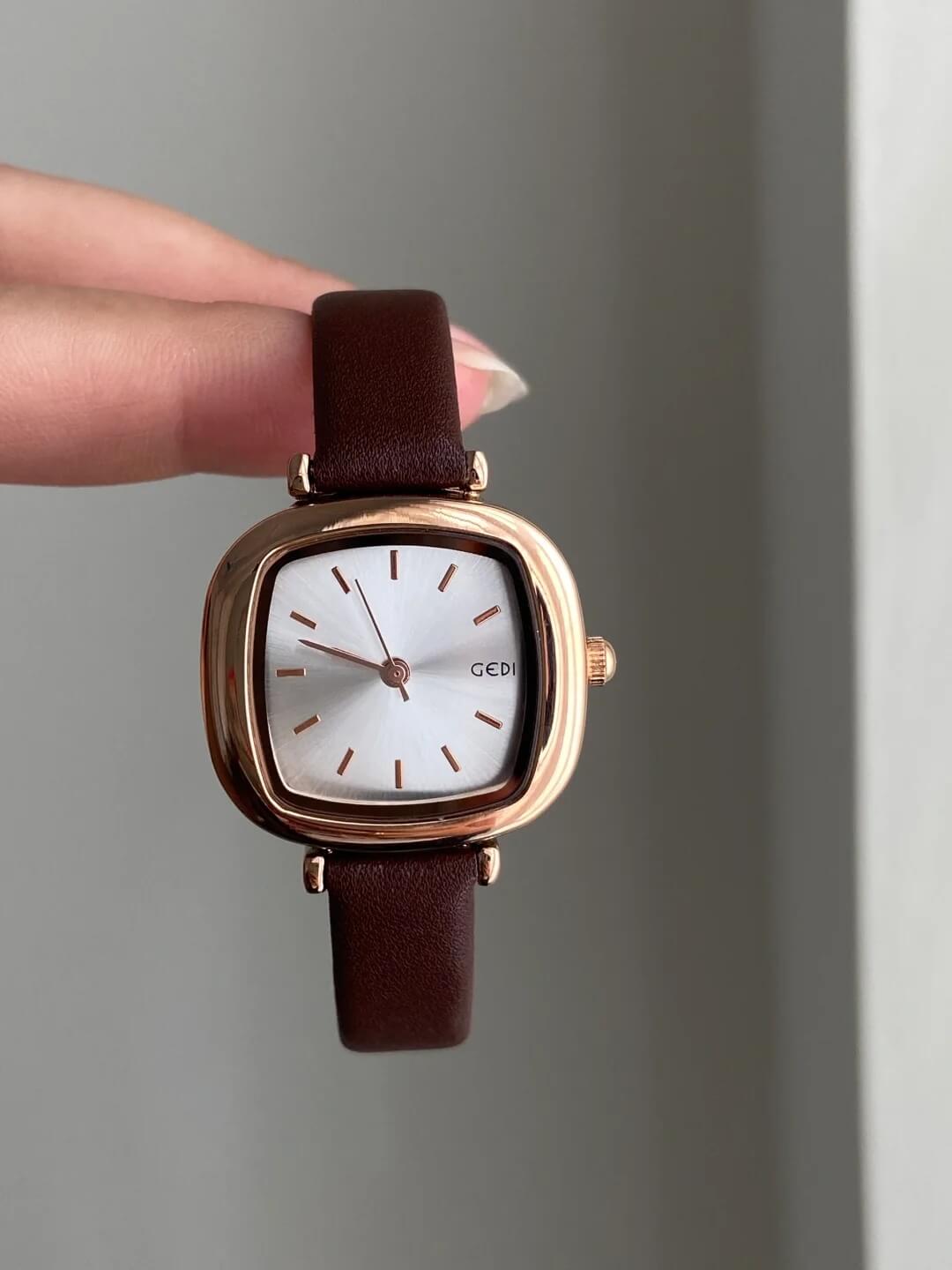 Women's Square Face Brown/Black/White Leather Watch