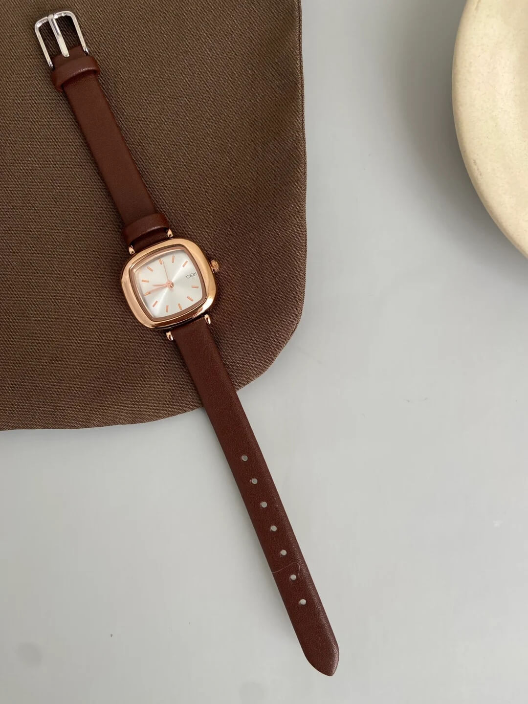 Women's Square Face Brown/Black/White Leather Watch