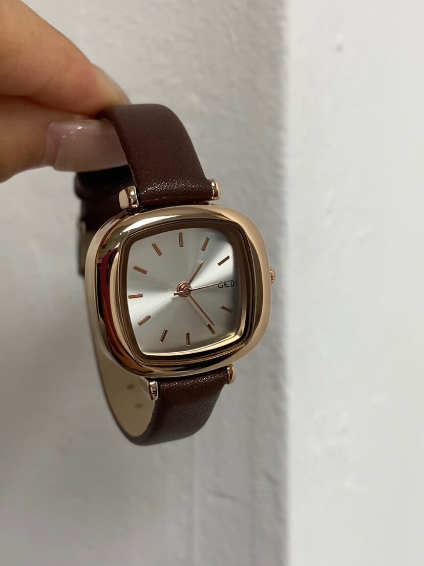 Women's Square Face Brown/Black/White Leather Watch