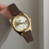 Dainty Gold Square Face Brown Leather Women‘s Watch
