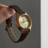 Dainty Gold Square Face Brown Leather Women‘s Watch