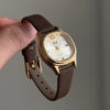 Dainty Gold Square Face Brown Leather Women‘s Watch