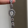 Vintage Zircon Small Oval Face Silver Bracelet Watch