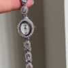 Vintage Zircon Small Oval Face Silver Bracelet Watch