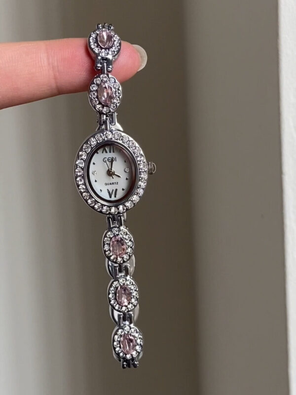 Vintage Zircon Small Oval Face Silver Bracelet Watch