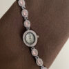 Vintage Zircon Small Oval Face Silver Bracelet Watch