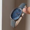 Blue Mother of Pearl Oval Face Leather Watch