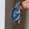 Blue Mother of Pearl Oval Face Leather Watch